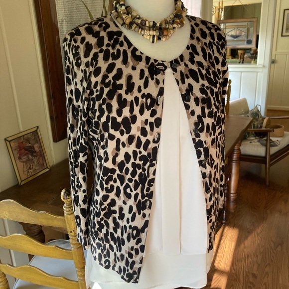 Halogen Sweaters - Halogen Animal Print Cardigan Medium
